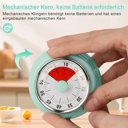 60 Minute Mechanical Kitchen Timer with Magnet, Stainless Steel, Green, 3.6 x 7.3cm.