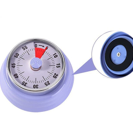 60 Minute Mechanical Kitchen Timer with Magnet, Light Purple, 3.6 x 7.3cm.