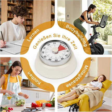 60 Minute Mechanical Kitchen Timer with Magnet, Light Purple, 3.6 x 7.3cm.
