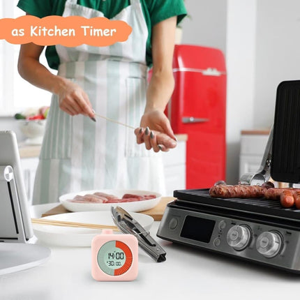 60 Minute Digital Timer with Clock and Alarm, 3-in-1, Pink.