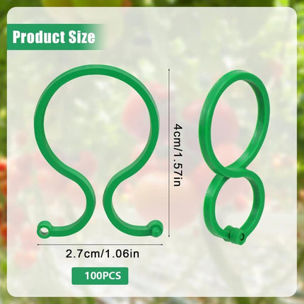100 pcs Garden Plant Clips Plastic Ring for Vines Tomatoes Flowers, 1.2 inch.