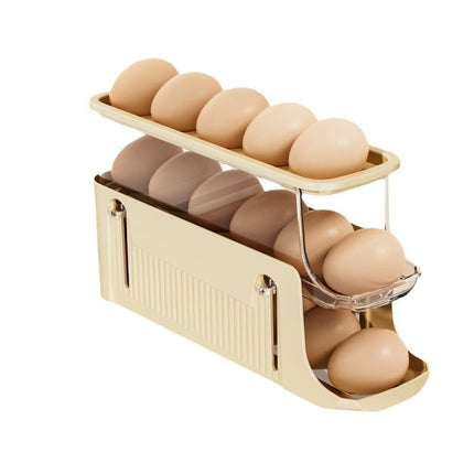 30 Eggs Egg Container 2-Pack, Foldable Automatic Rolling Egg Holder with Dispenser for Refrigerator, 2-3 Levels, Yellow.