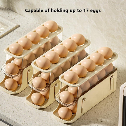 30 Eggs Egg Container 2-Pack, Foldable Automatic Rolling Egg Holder with Dispenser for Refrigerator, 2-3 Levels, Yellow.