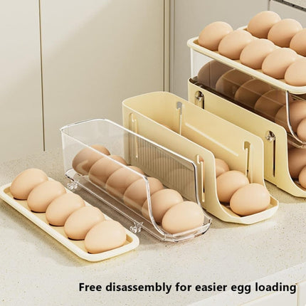 30 Eggs Egg Container 2-Pack, Foldable Automatic Rolling Egg Holder with Dispenser for Refrigerator, 2-3 Levels, Yellow.
