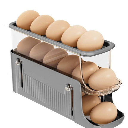 30 Eggs Egg Container 2-Pack, Automatic Rolling Foldable Egg Holder with Dispenser for Refrigerator, 2-3 Levels, Gray.