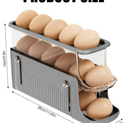 30 Eggs Egg Container 2-Pack, Automatic Rolling Foldable Egg Holder with Dispenser for Refrigerator, 2-3 Levels, Gray.