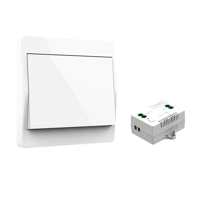 1 Wireless Switch Kit, Battery-Free Easy Installation Radio-Controlled Home Lighting Self-Sufficient, White, 1 receiver + 1 single-gang switch.