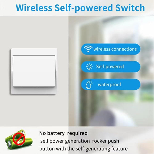 1 Wireless Switch Kit, Battery-Free Easy Installation Radio-Controlled Home Lighting Self-Sufficient, White, 1 receiver + 1 single-gang switch.