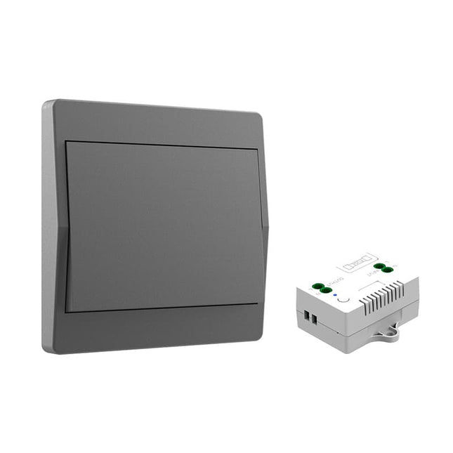 1 Battery-Free Wireless Switch Kit with 1 Receiver and 1 Single-Gang Switch, Self-Sufficient Radio-Controlled Home Lighting, Easy Installation, Gray.