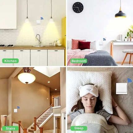 1 Battery-Free Wireless Switch Kit with 1 Receiver and 1 Single-Gang Switch, Self-Sufficient Radio-Controlled Home Lighting, Easy Installation, Gray.