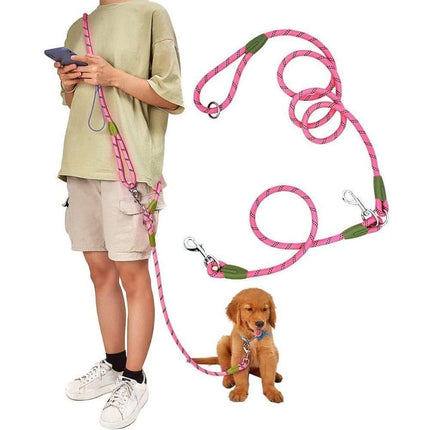 Reflective Hands-Free Dog Leash with Shoulder Strap for Jogging, Compatible with Small and Medium Dogs, Pink.