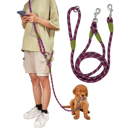 Reflective Hands-Free Dog Leash with Shoulder Strap for Small and Medium Dogs, Purple, Compatible with Jogging.