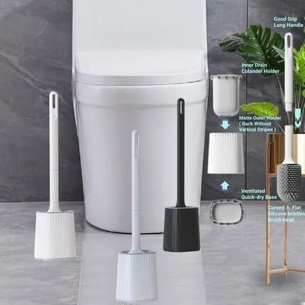 1 pcs Silicone Toilet Brush with Holder, Black, Standing or Wall Mounted, Deep Cleaning Brush for Bathroom and Toilet.