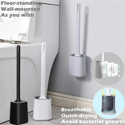 1 pcs Silicone Toilet Brush with Holder, Black, Standing or Wall Mounted, Deep Cleaning Brush for Bathroom and Toilet.