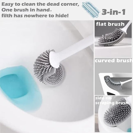 1 pcs Silicone Toilet Brush with Holder, Black, Standing or Wall Mounted, Deep Cleaning Brush for Bathroom and Toilet.