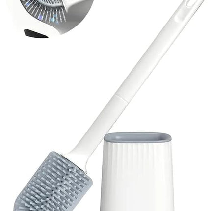 1 pcs Silicone Toilet Brush with Holder, White, Standing or Wall Mounted.