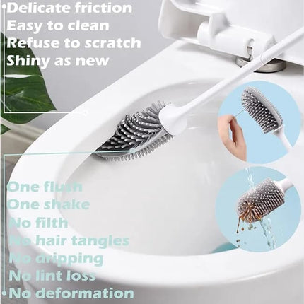 1 pcs Silicone Toilet Brush with Holder, White, Standing or Wall Mounted.