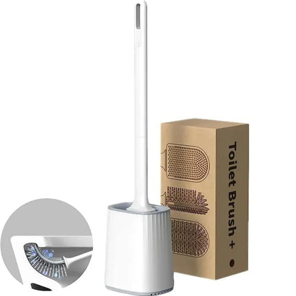 1 pcs Silicone Toilet Brush with Holder, White, Standing or Wall Mounted.