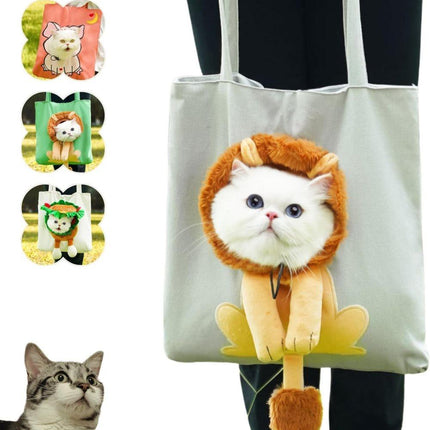 Portable Pet Bag for Small Dogs and Cats with Hands-Free Side Opening, Cat Motif, Perfect for Outdoor Travel, 37x37cm, Gray.