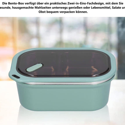 Stainless steel lunch box 1200ml with spoon, double layer 2 compartments leak-proof, 304 stainless steel, Green.