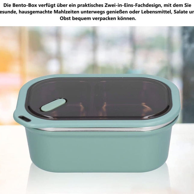 Stainless steel lunch box 1200ml with spoon, double layer 2 compartments leak-proof, 304 stainless steel, Green.