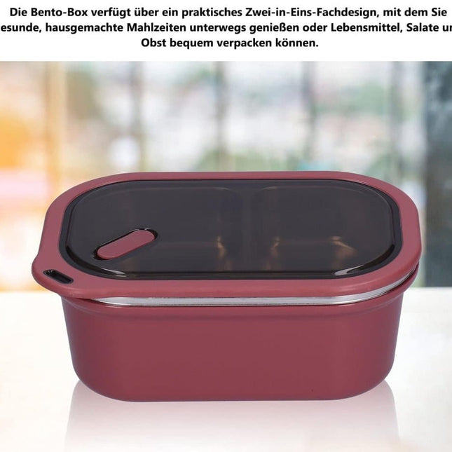 1200ml 2 Compartments Leak-Proof Stainless Steel Lunch Box with Spoon, 304 Stainless Steel, RED.