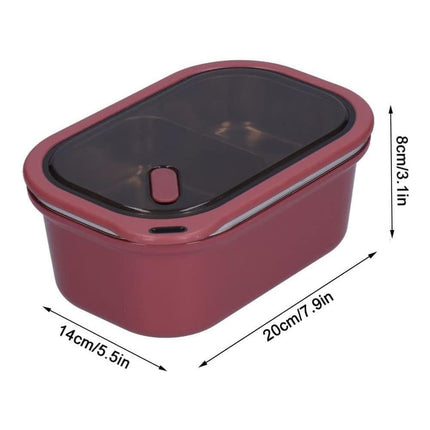 1200ml 2 Compartments Leak-Proof Stainless Steel Lunch Box with Spoon, 304 Stainless Steel, RED.