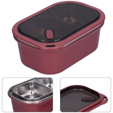 1200ml 2 Compartments Leak-Proof Stainless Steel Lunch Box with Spoon, 304 Stainless Steel, RED.
