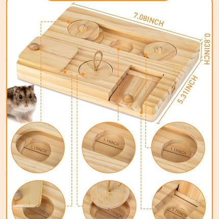 6-in-1 Hamster Feeder Interactive Wooden Game with Treat Dispenser and Rodent Search Toy for Hamsters Rabbits Chinchillas Gerbils.