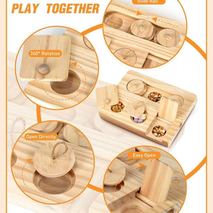 6-in-1 Hamster Feeder Interactive Wooden Game with Treat Dispenser and Rodent Search Toy for Hamsters Rabbits Chinchillas Gerbils.