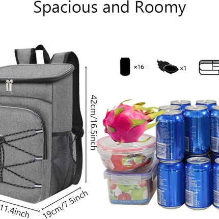 Insulated Backpack Cooler Bag Large Capacity Waterproof for Picnic Camping Lunch Grill, Gray.