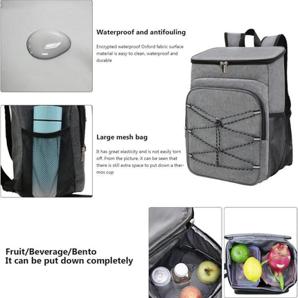 Insulated Backpack Cooler Bag Large Capacity Waterproof for Picnic Camping Lunch Grill, Gray.
