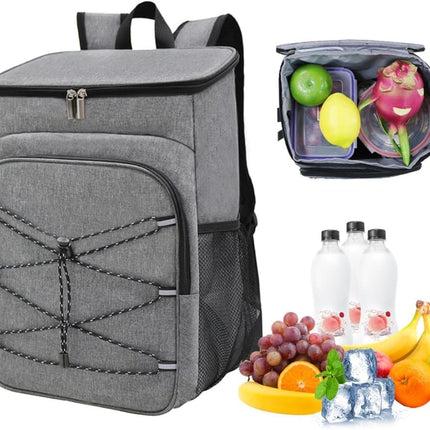 Insulated Backpack Cooler Bag Large Capacity Waterproof for Picnic Camping Lunch Grill, Gray.
