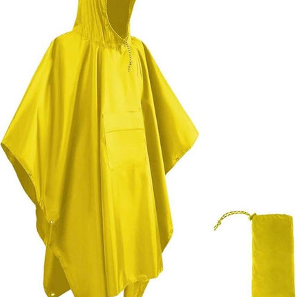3-in-1 Waterproof Rain Jacket Poncho with Hood, Breathable Outdoor Raincoat, Yellow.