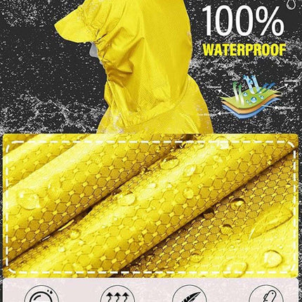 3-in-1 Waterproof Rain Jacket Poncho with Hood, Breathable Outdoor Raincoat, Yellow.