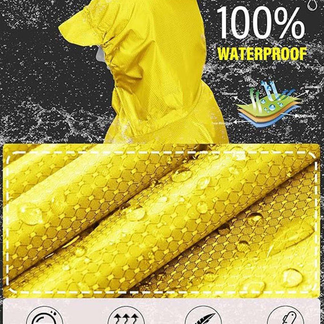 3-in-1 Waterproof Rain Jacket Poncho with Hood, Breathable Outdoor Raincoat, Yellow.