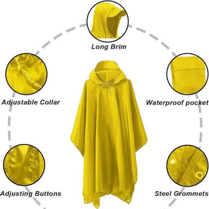 3-in-1 Waterproof Rain Jacket Poncho with Hood, Breathable Outdoor Raincoat, Yellow.