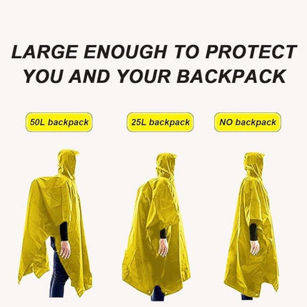 3-in-1 Waterproof Rain Jacket Poncho with Hood, Breathable Outdoor Raincoat, Yellow.