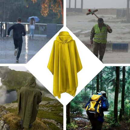 3-in-1 Waterproof Rain Jacket Poncho with Hood, Breathable Outdoor Raincoat, Yellow.
