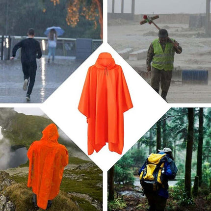 Breathable Waterproof 3-in-1 Rain Jacket Poncho with Hood for Outdoor Activities, Orange.