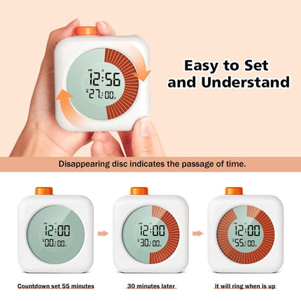 Digital Visual Timer 3-in-1 Clock Alarm with 60 Min Countdown, White.