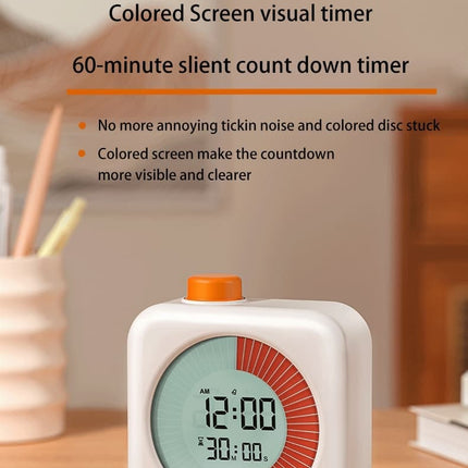 Digital Visual Timer 3-in-1 Clock Alarm with 60 Min Countdown, White.
