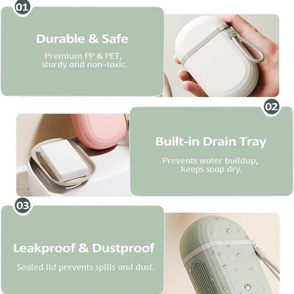 2-Pack Portable Soap Dish with Drainage Grid and Handle, Waterproof Travel Soap Storage for Outdoor Activities.
