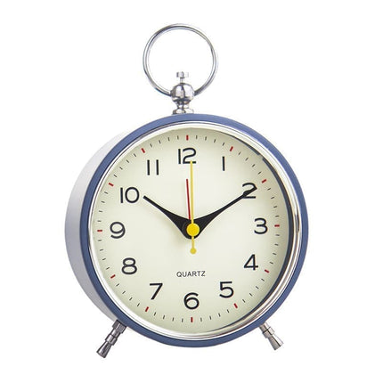 Silent Analog Alarm Clock with Snooze Button, Retro Design and Lighting, 16x11 cm, Blue.