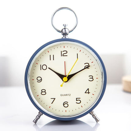 Silent Analog Alarm Clock with Snooze Button, Retro Design and Lighting, 16x11 cm, Blue.