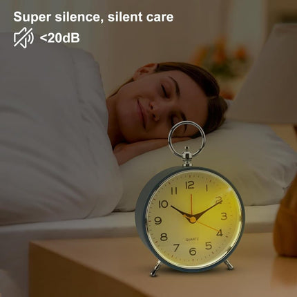 Silent Analog Alarm Clock with Snooze Button, Retro Design and Lighting, 16x11 cm, Blue.