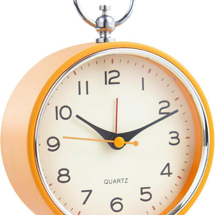 Silent Analog Alarm Clock with Snooze Button, Retro Design and Lighting, 16x11 cm, Orange.