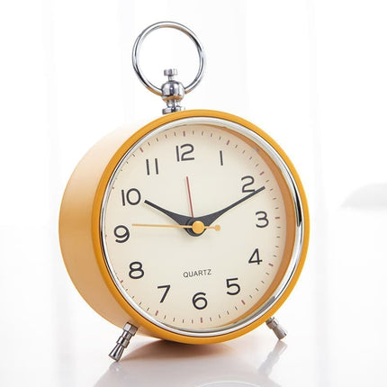 Silent Analog Alarm Clock with Snooze Button, Retro Design and Lighting, 16x11 cm, Orange.