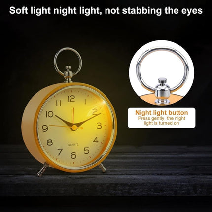 Silent Analog Alarm Clock with Snooze Button, Retro Design and Lighting, 16x11 cm, Orange.