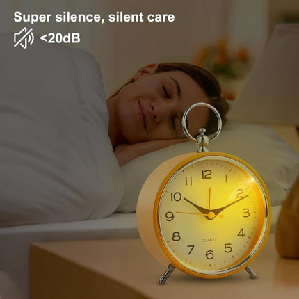 Silent Analog Alarm Clock with Snooze Button, Retro Design and Lighting, 16x11 cm, Orange.